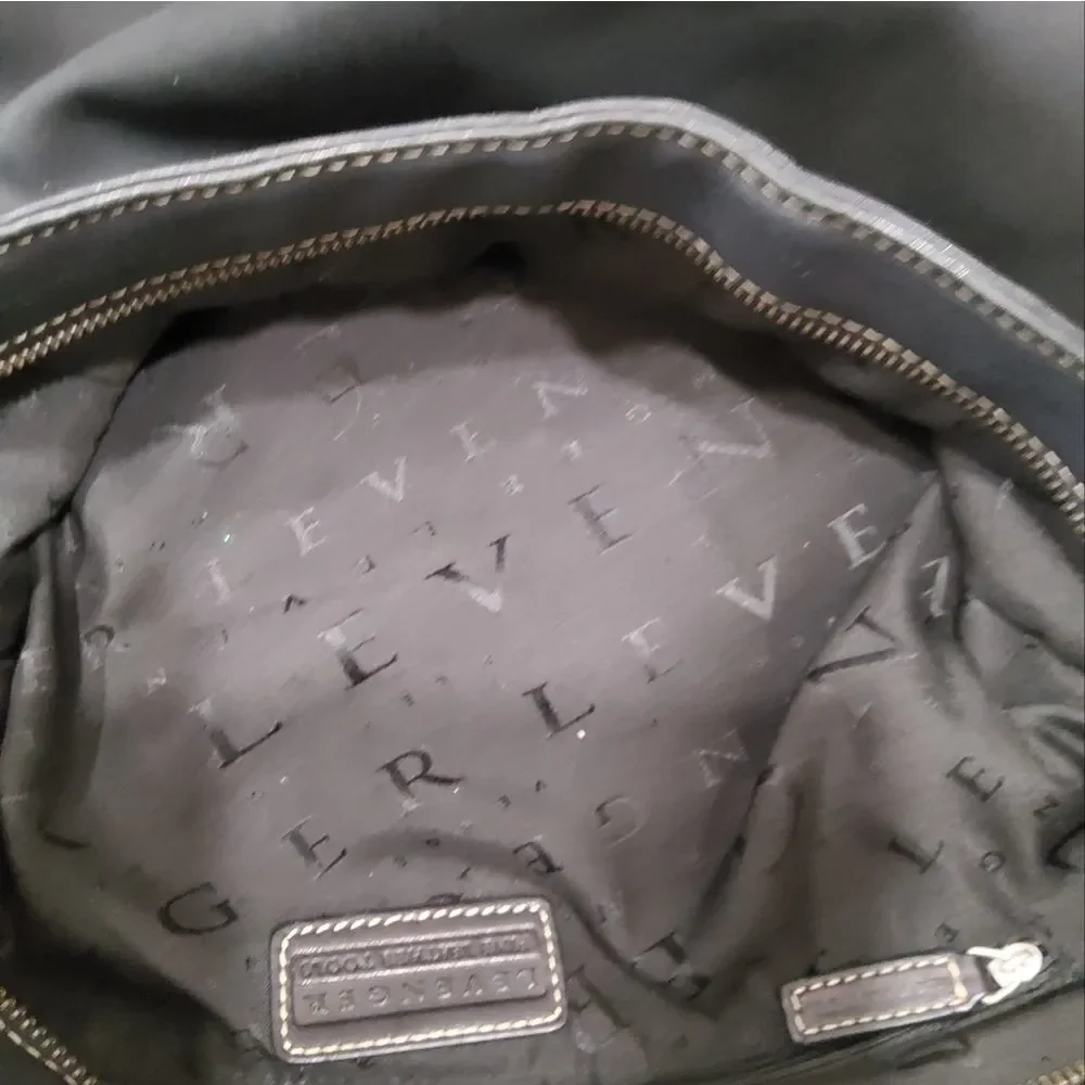 Levenger Black Canvas Leather Large Laptop Crossbody Bag